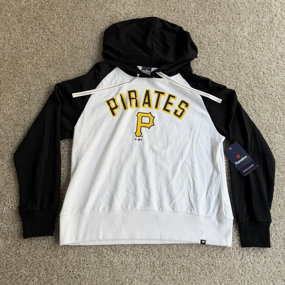 Pittsburgh Pirates Hoodie Mens Medium White Black MLB Baseball Fanatics Pullover